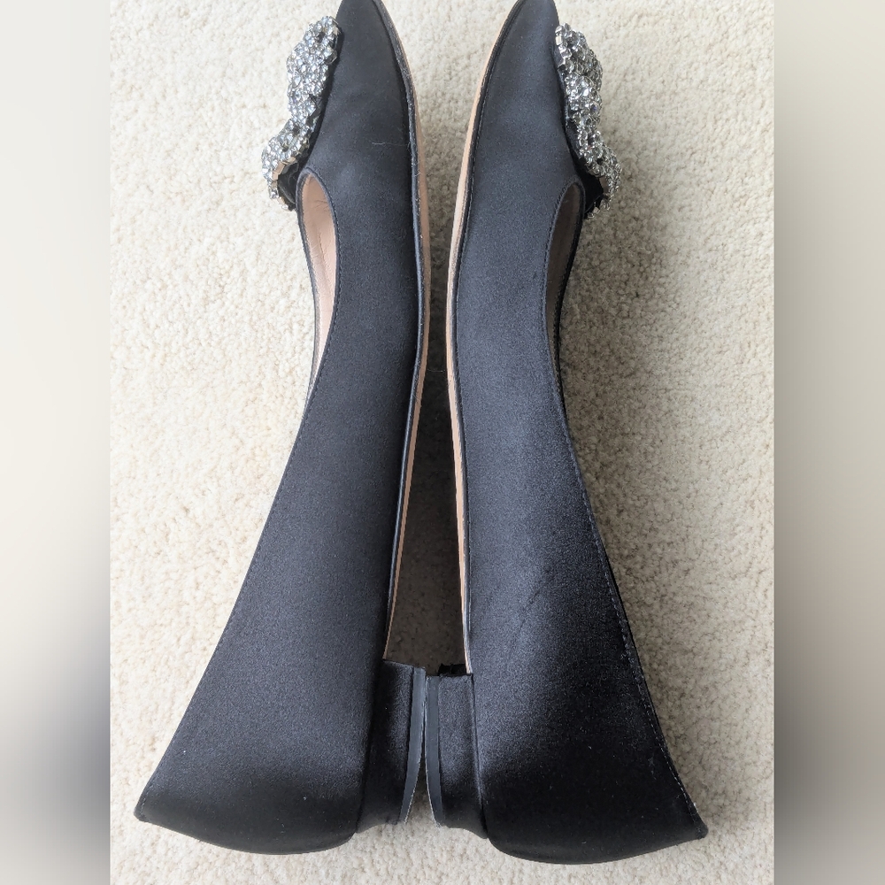 Manolo Blahnik HANGISIFLAT Black Satin Jewel Buckle Flat Pumps Size 39 - Picture 16 of 16